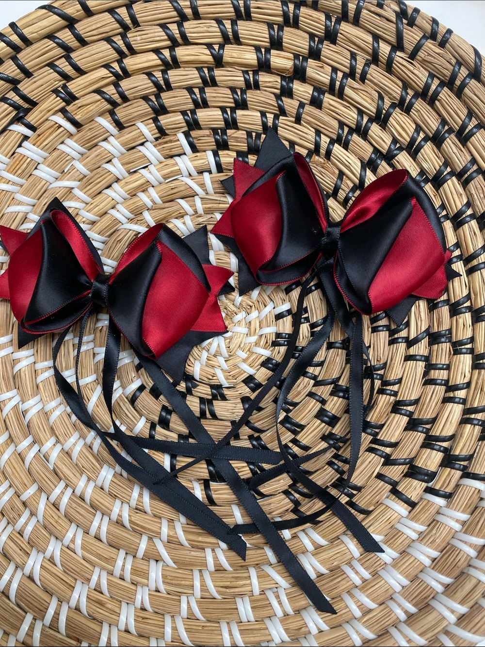 Black & Red Whimsigoth Satin Ribbon Hair Bows